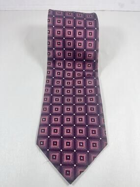 DAKS London Silk Necktie Purple Pink Square Geometric Pattern Vintage Men's Tie